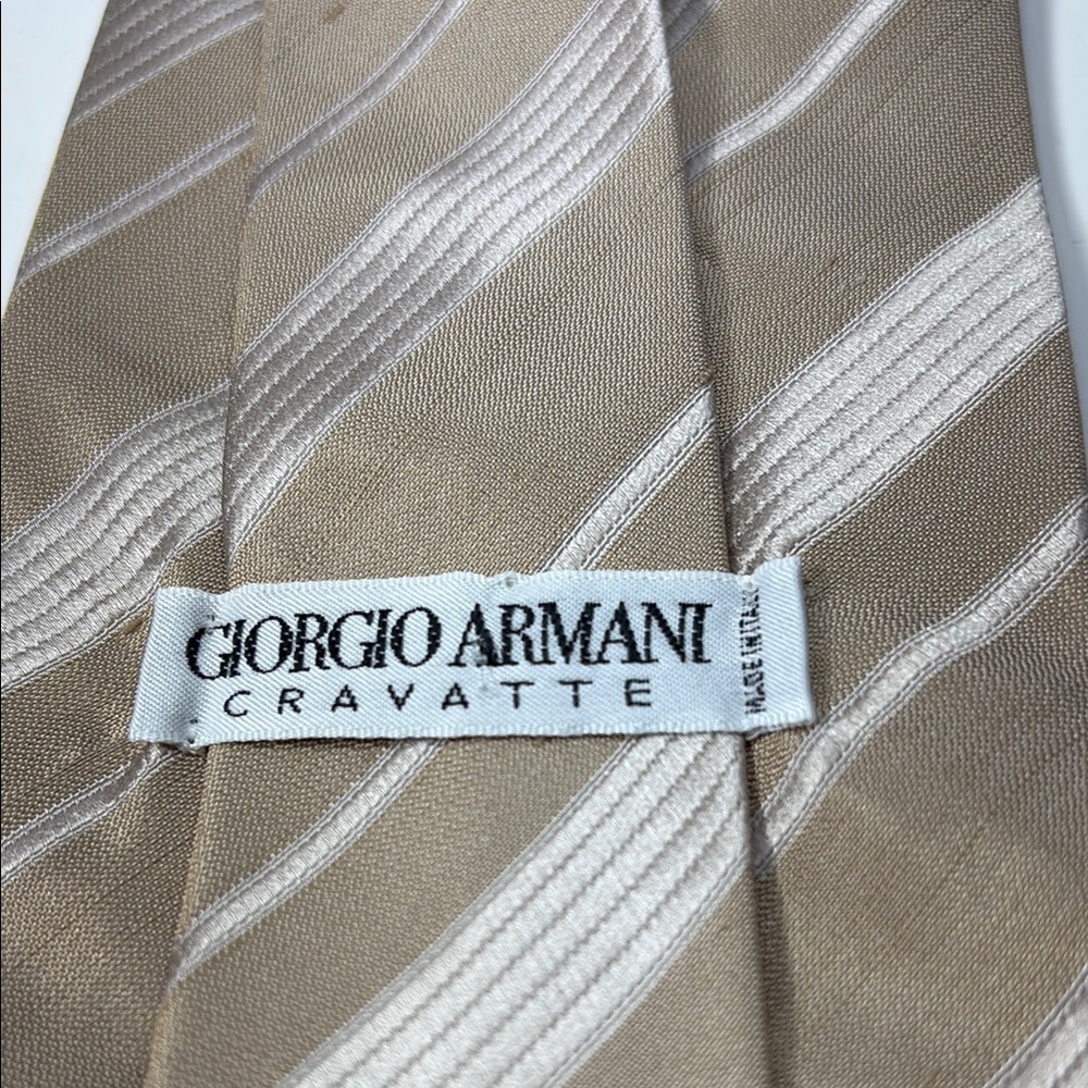 Giorgio Armani Tan and Cream Striped Silk Tie